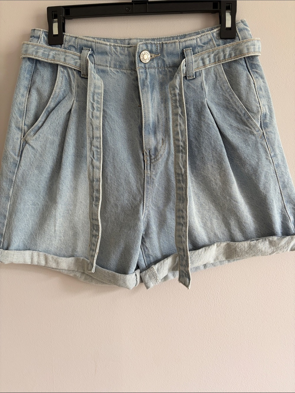 YMI Light Blue Denim Belted High-Rise Shorts